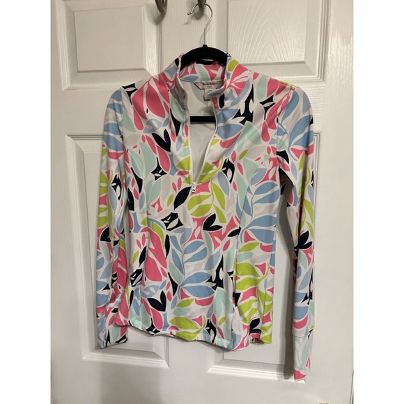 TOMMY BAHAMA PINK BLUE LEAF Long Sleeve Mock Golf Shirt Women's Size XS - Picture 3 of 8